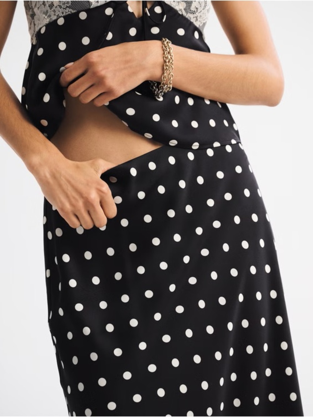 Abercrombie & Fitch Polka Dot High Rise Satin Midi Skirt - Picture 7 of 9